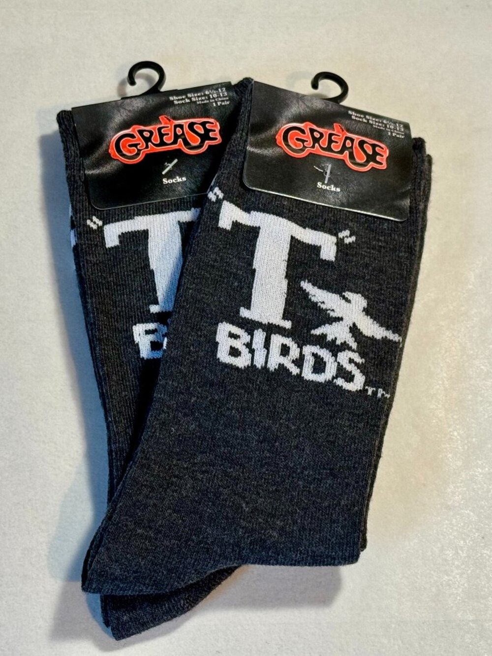 2 Pairs Gray Grease The Movie Novelty Crew Socks Size 6-12/13 OSFM